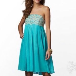 Lilly Pulitzer Jillie turquoise/gold dress size 4